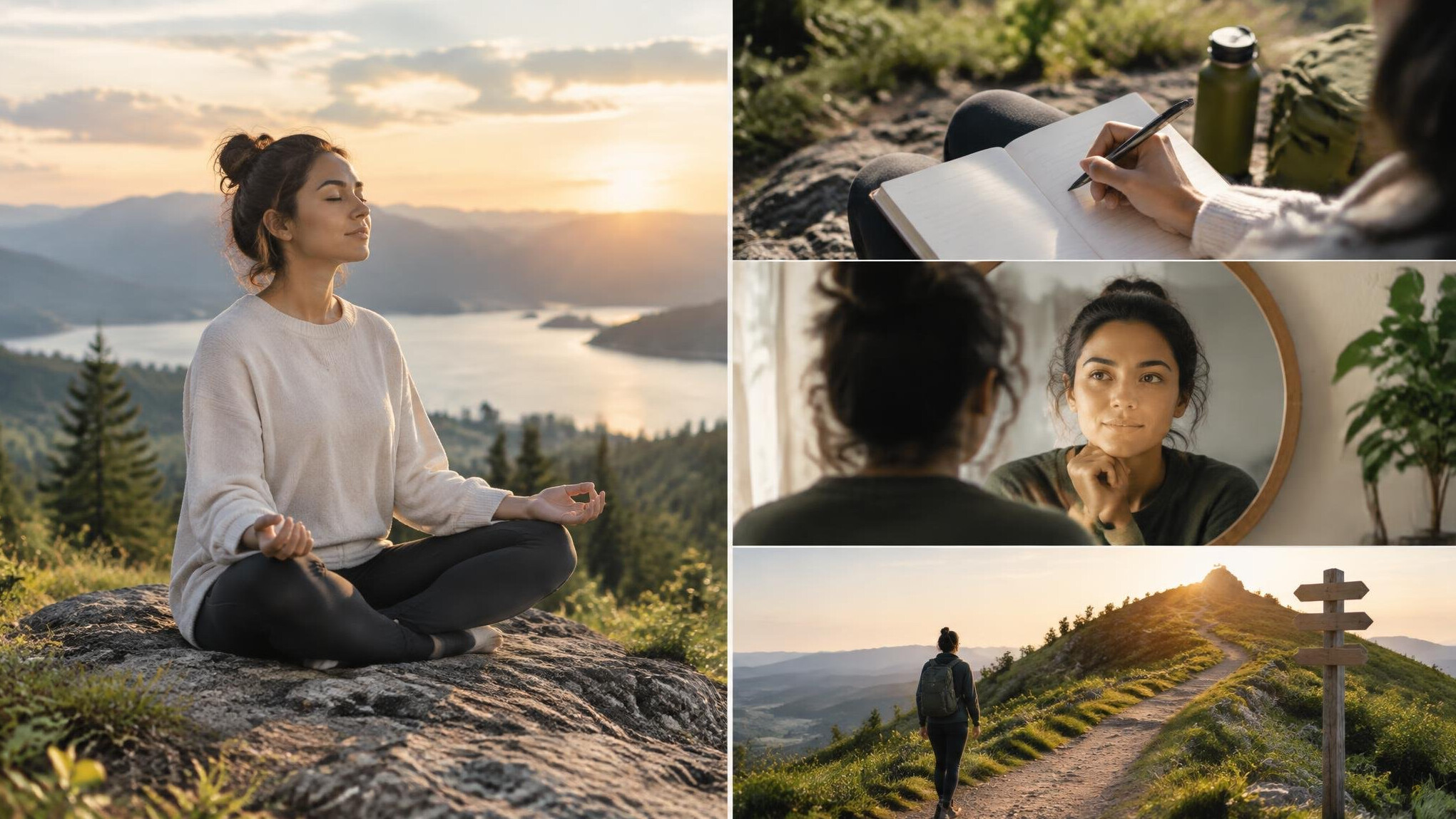 person meditating in nature