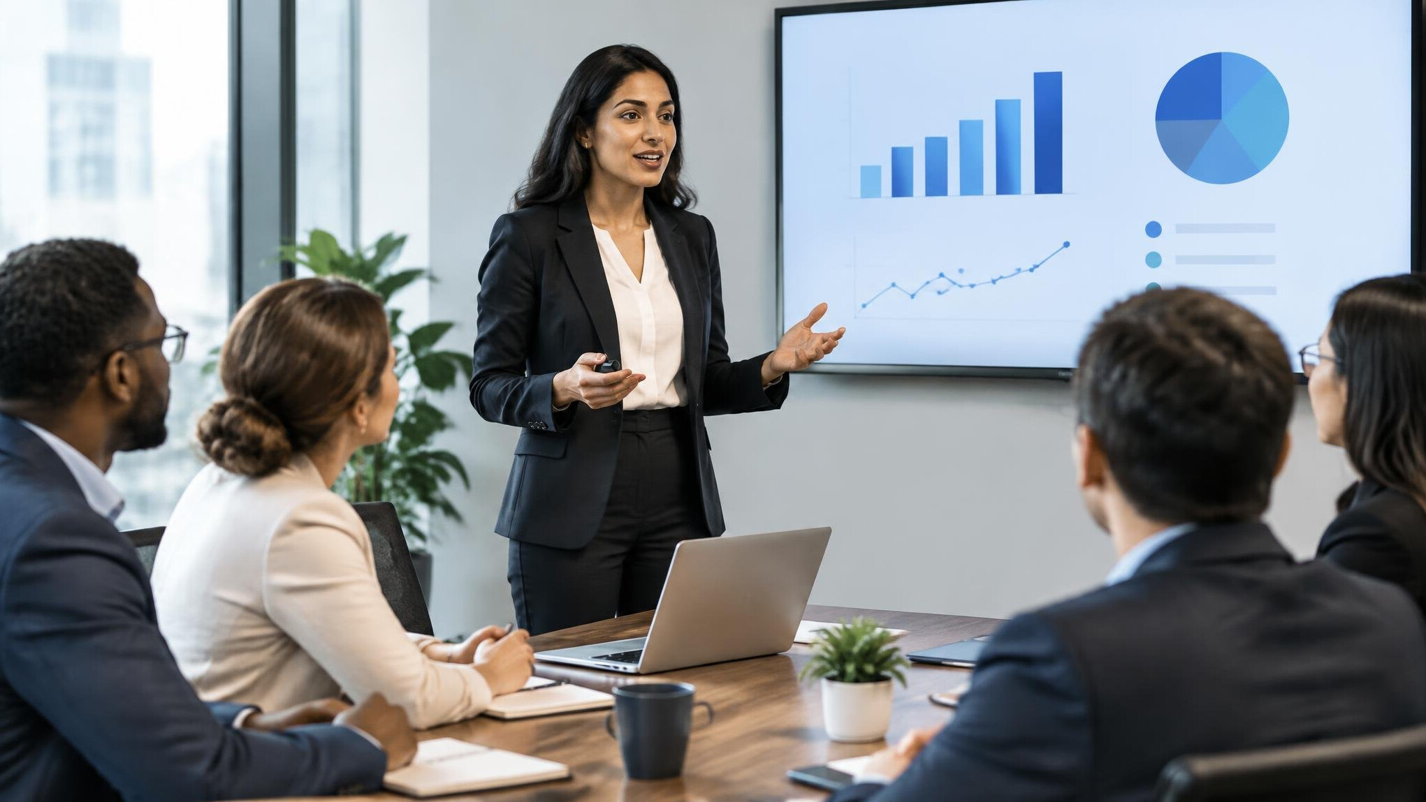 professional woman presenting in meeting