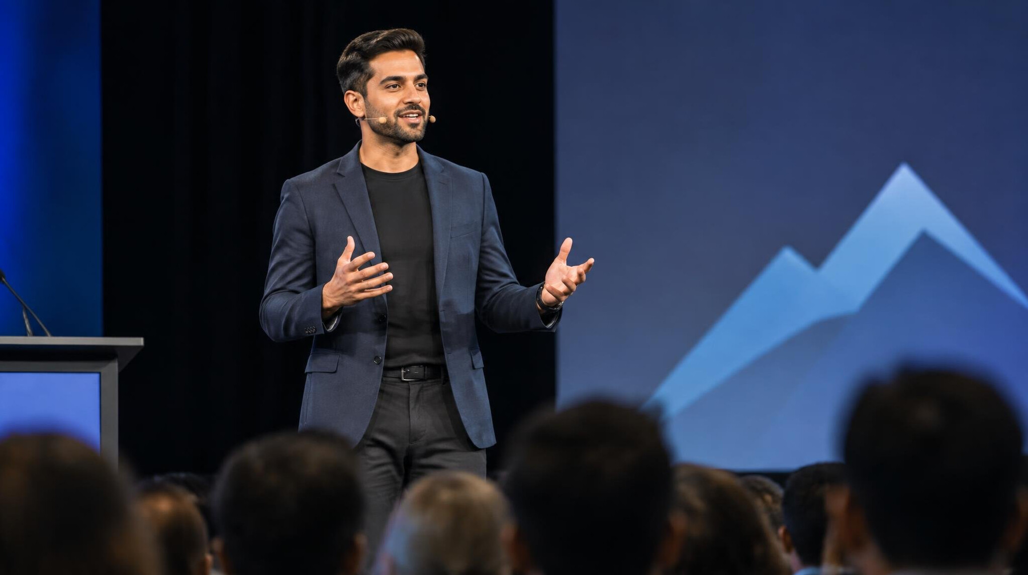 person giving confident speech on stage