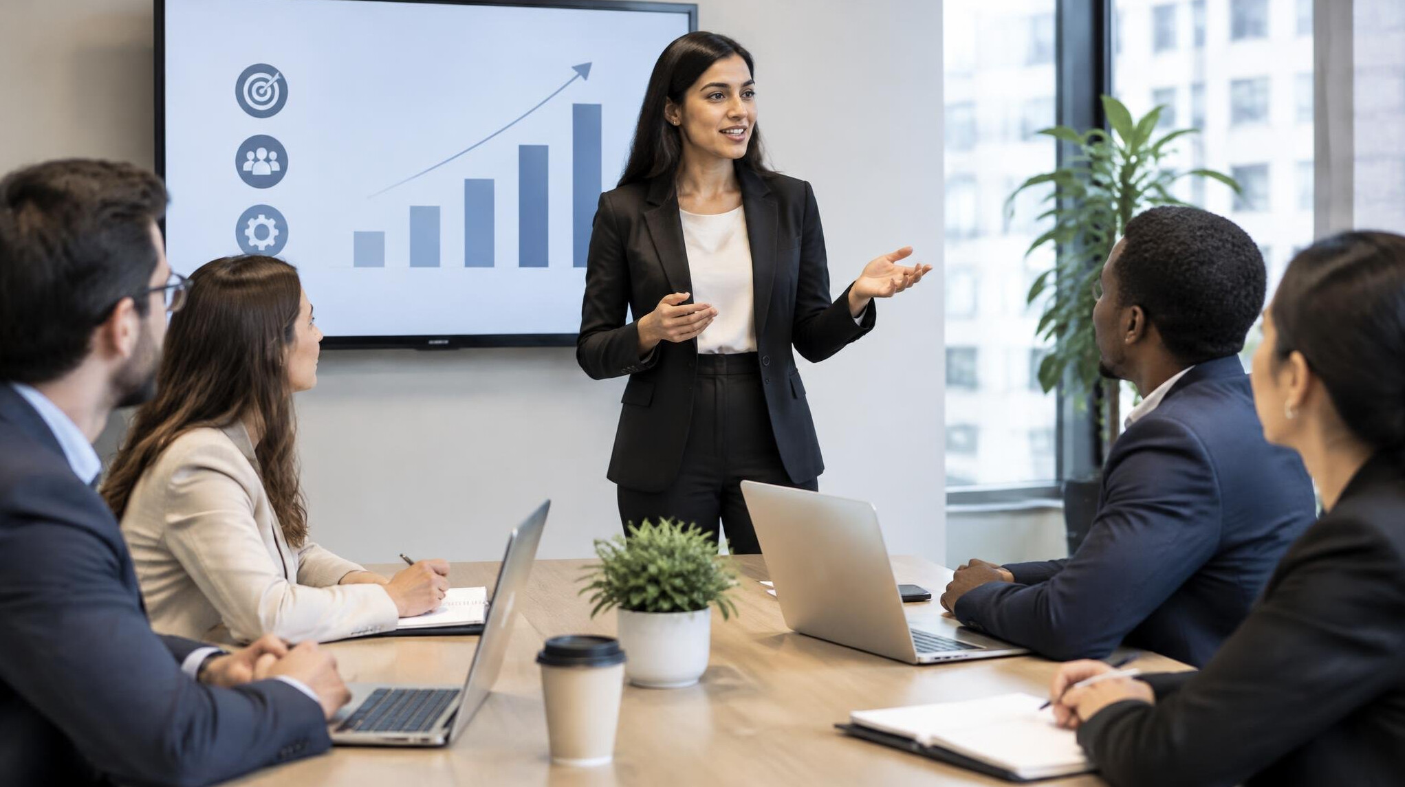 professional woman presenting in meeting
