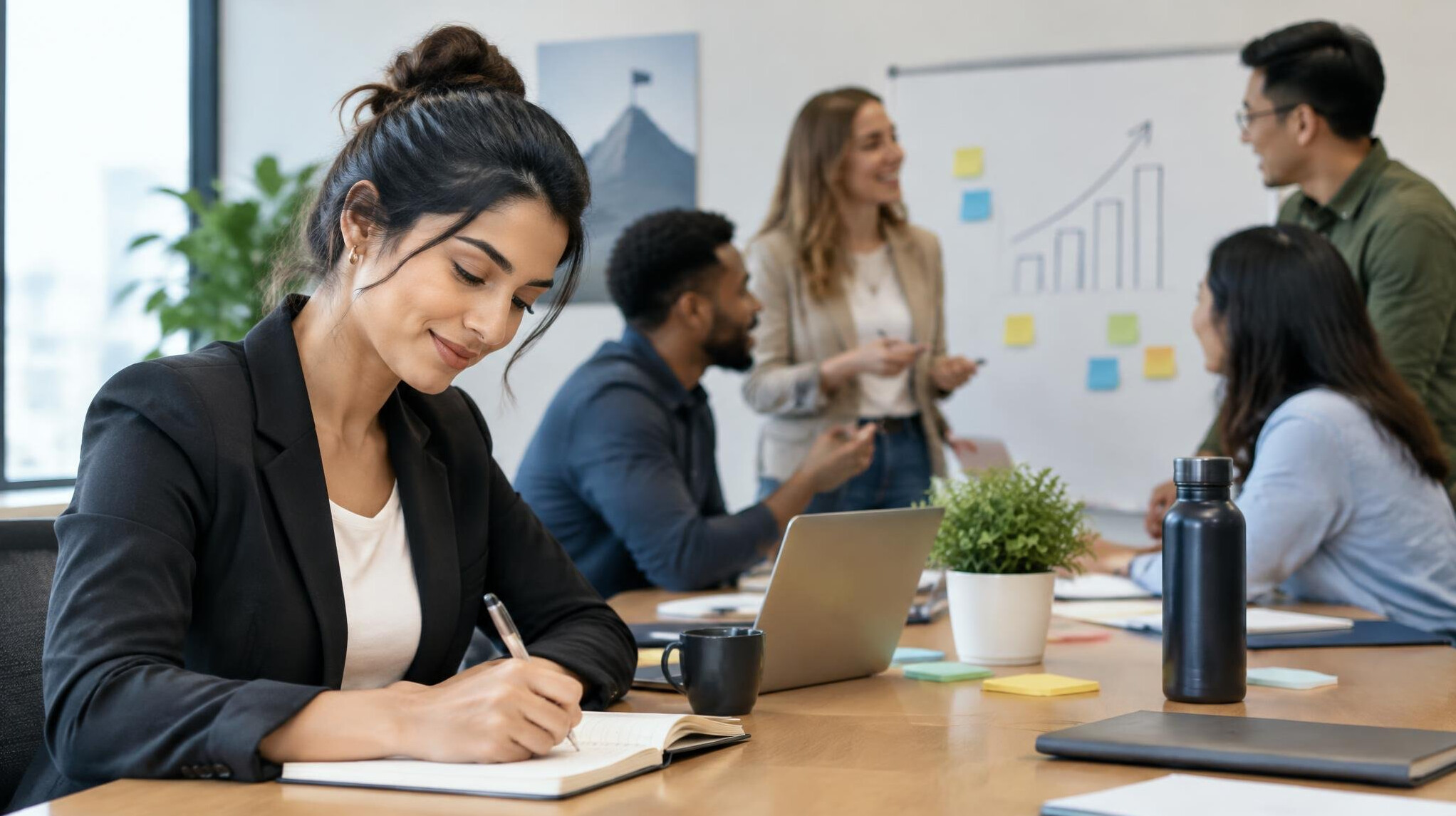 woman writing notes in office