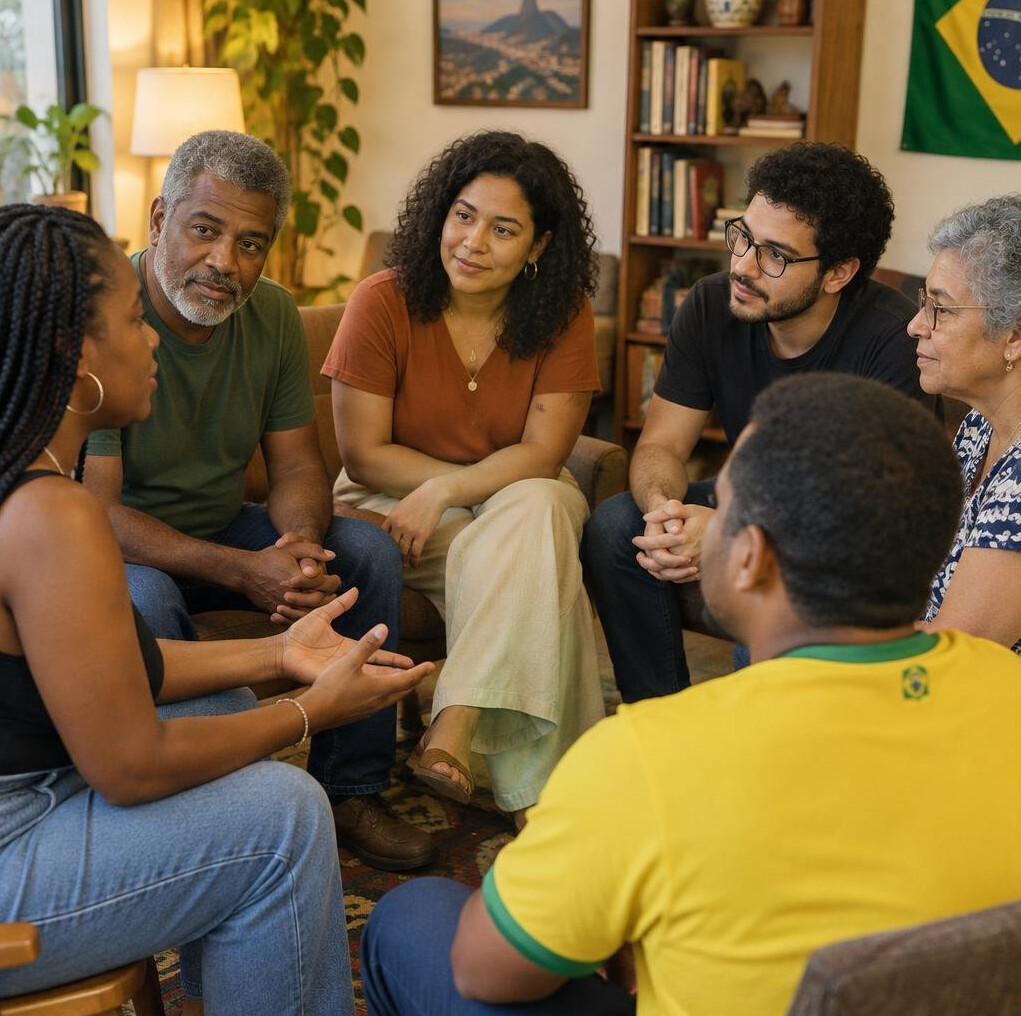 Diverse group of people sitting in a discussion circle