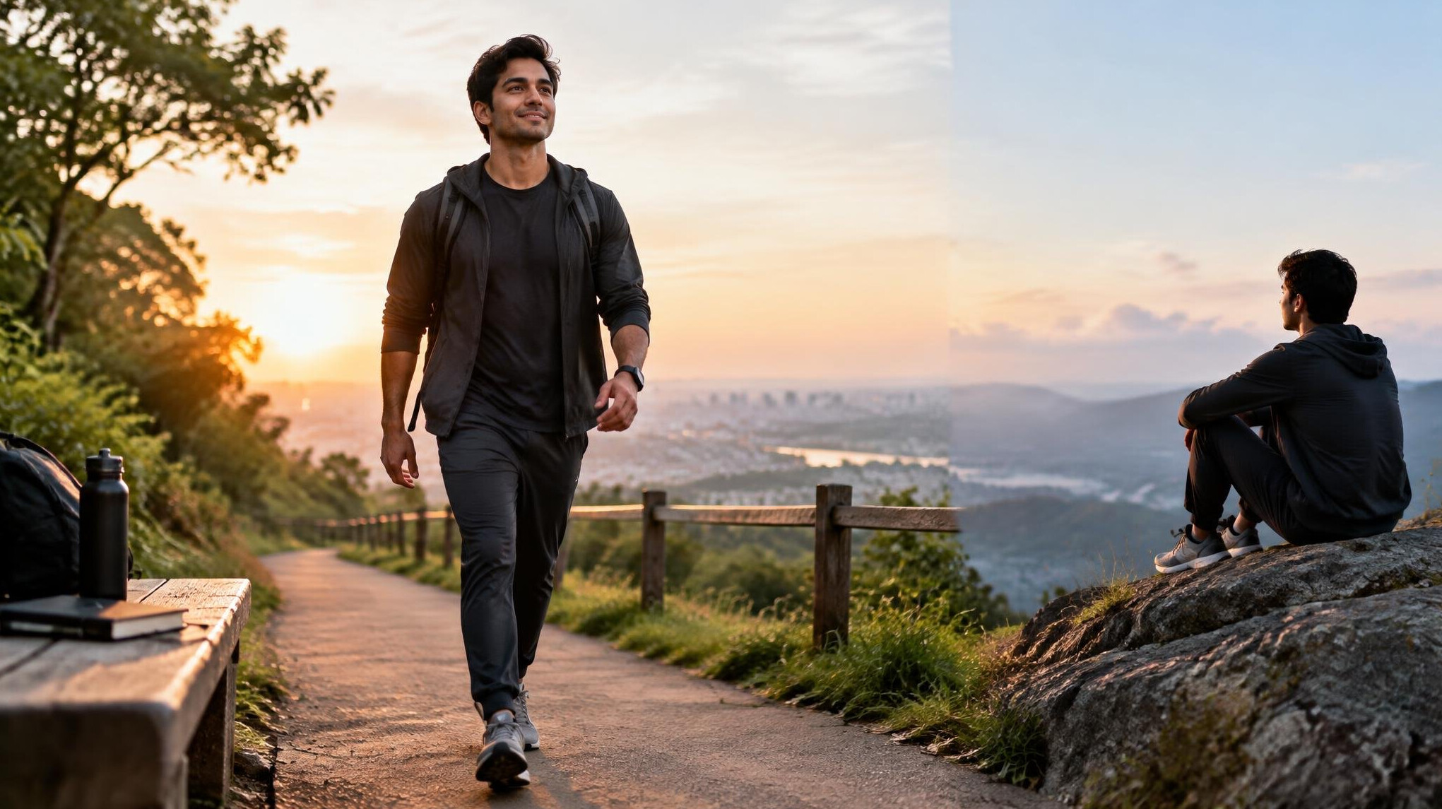 person walking confidently outdoors