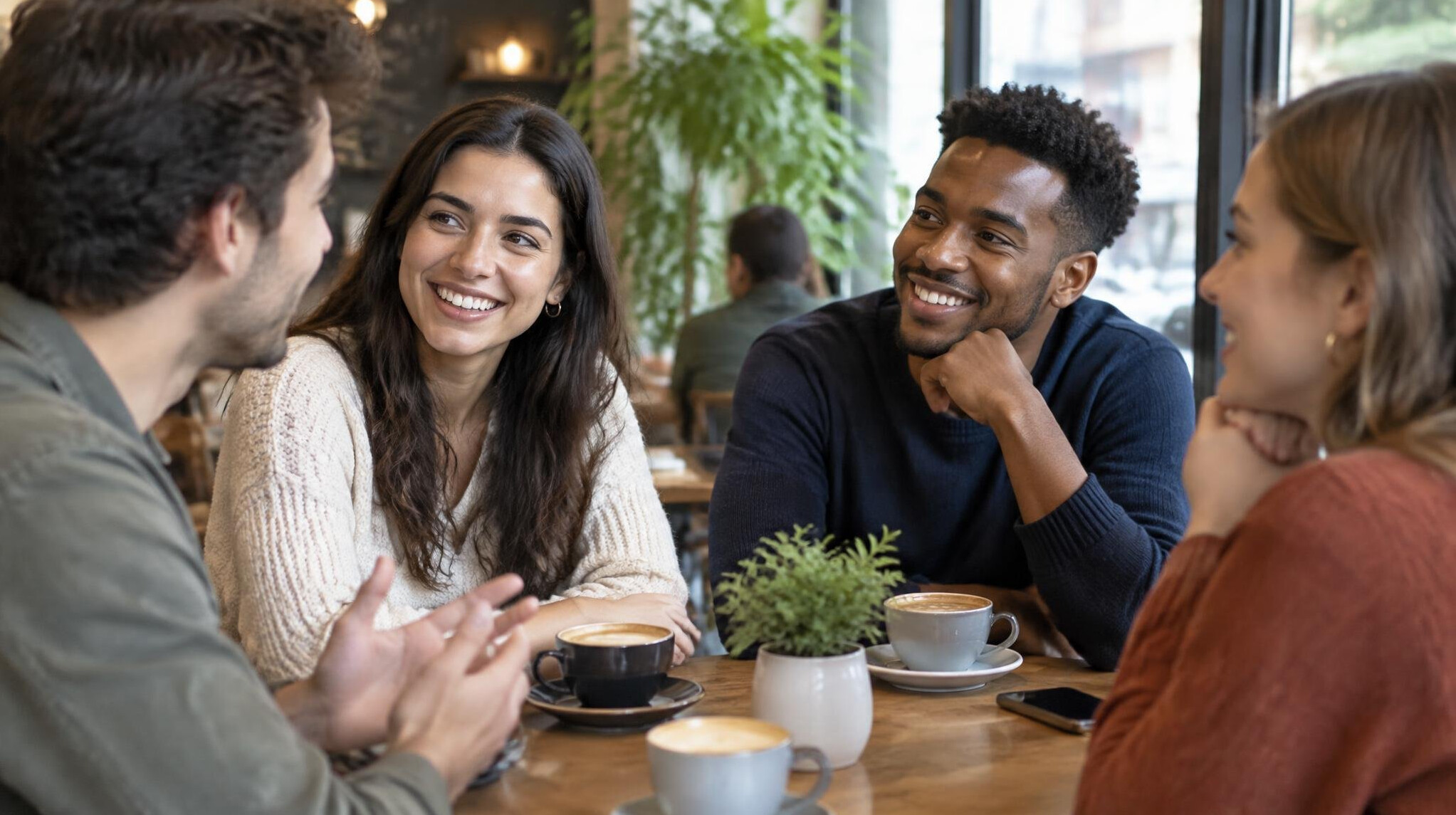 friends talking at cafe