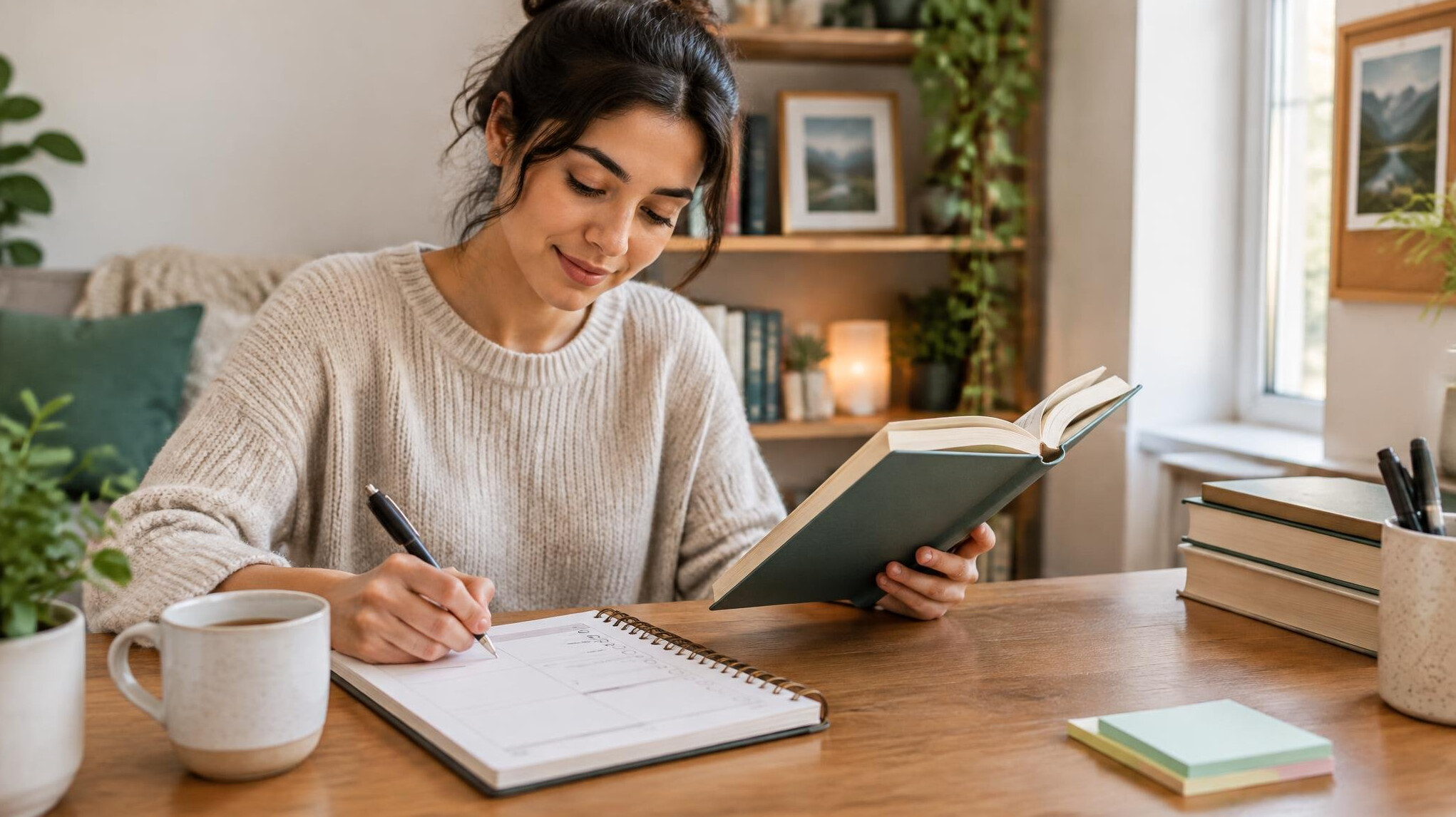 person reading book at home